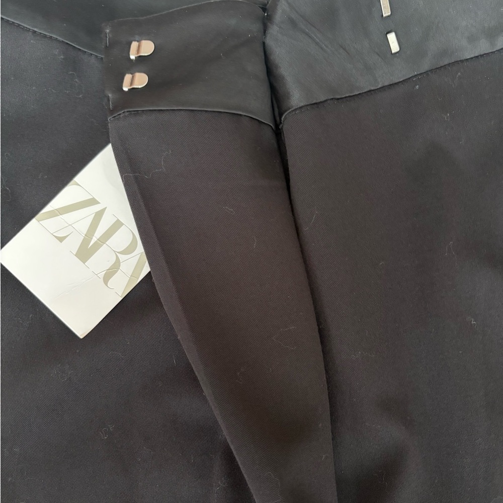 NWT Zara Dress Pants Asymmetrical Waist with Satin Trim Black Size XS - Picture 4 of 9